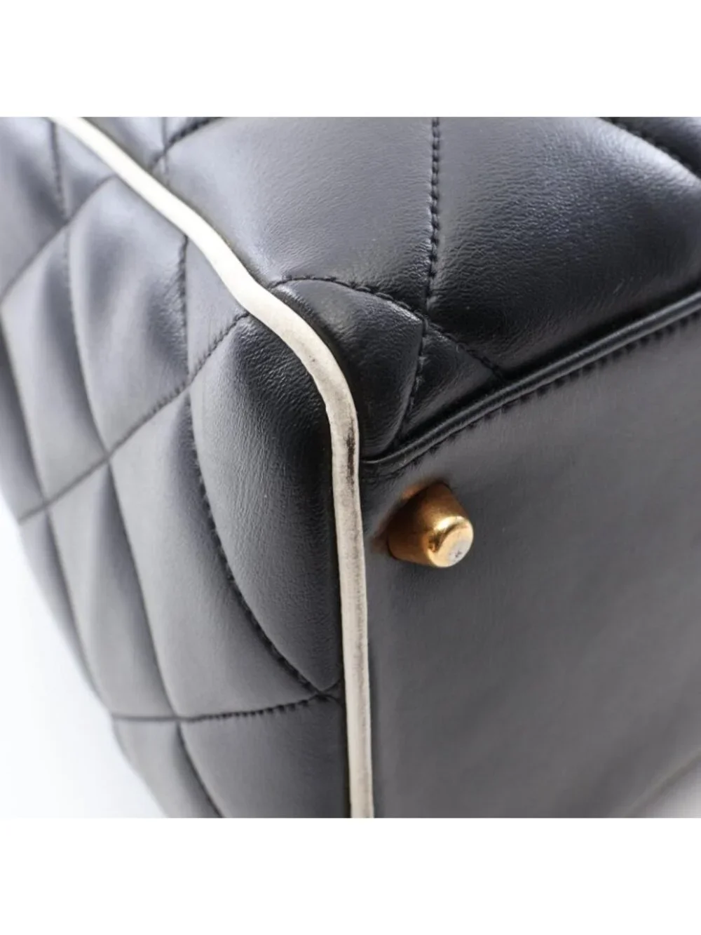 Chanel Boston Bag Quilted Logo Black Leather